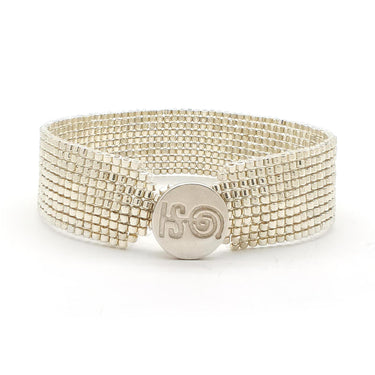 Brazalete Telar Plata Delgado Metálico Plateado
